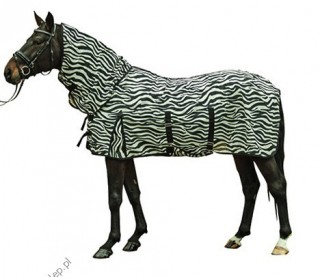 Derka HKM przeciw muchom z kapturem - Zebra - z pasem krzyÂżowym